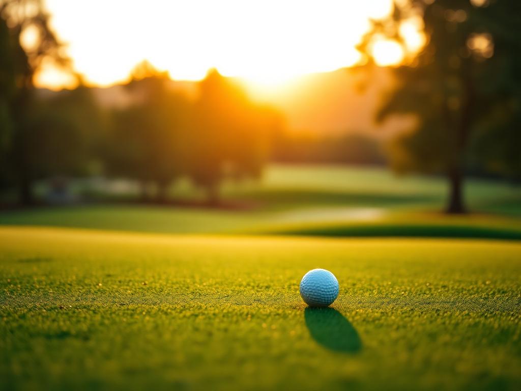 Golf ball on a sunlit fairway